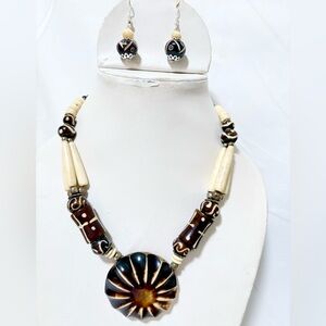 Bone beaded necklace and Earring set